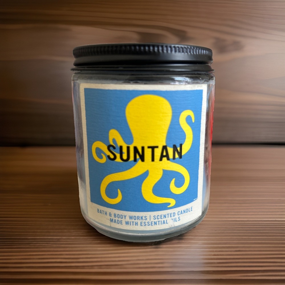 NEW Bath & Body Works SUNTAN Octopus Blue Single Wick Scented Candle 7 oz.